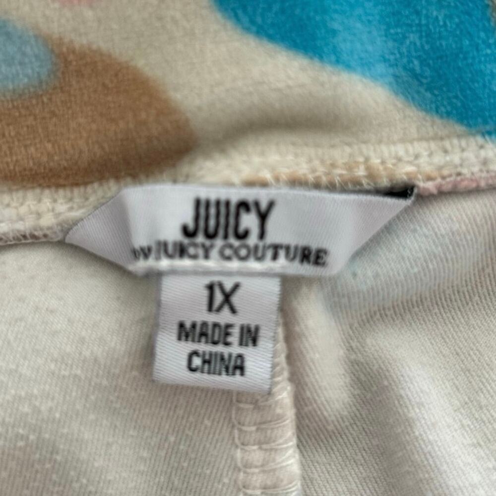 Juicy Couture 1X Floral Velour Pants Wide Leg Y2K Retro Lounge Pink Blue - Picture 5 of 10